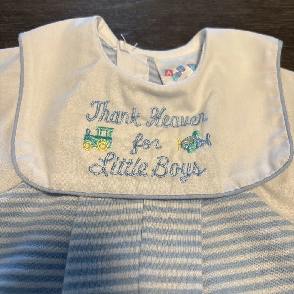 Vtg ALEXIS boys One Piece Romper Thank Heaven For Little Boys Newborn 6-10 Lbs
